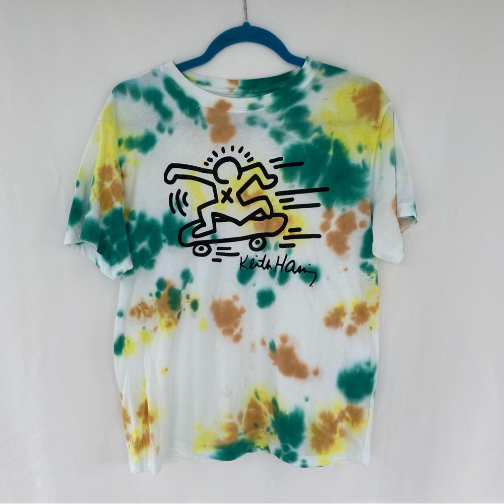 Keith Haring Tie Dye Skateboarder Graphic Short Sleeve T-Shirt